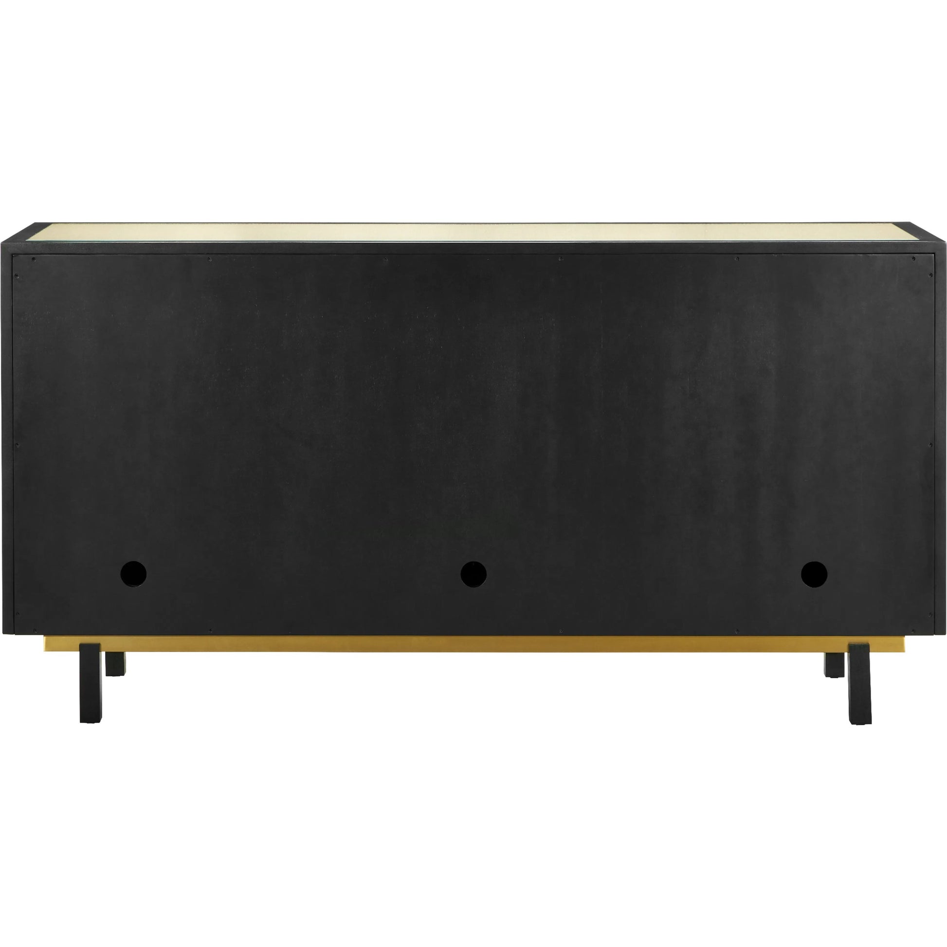Deanna Raffia Credenza by Currey and Company in ivory, black, satin brass, natural, clear. Made from raffia, okume veneer, stainless steel, sycamore veneer, tempered glass in a modern style.