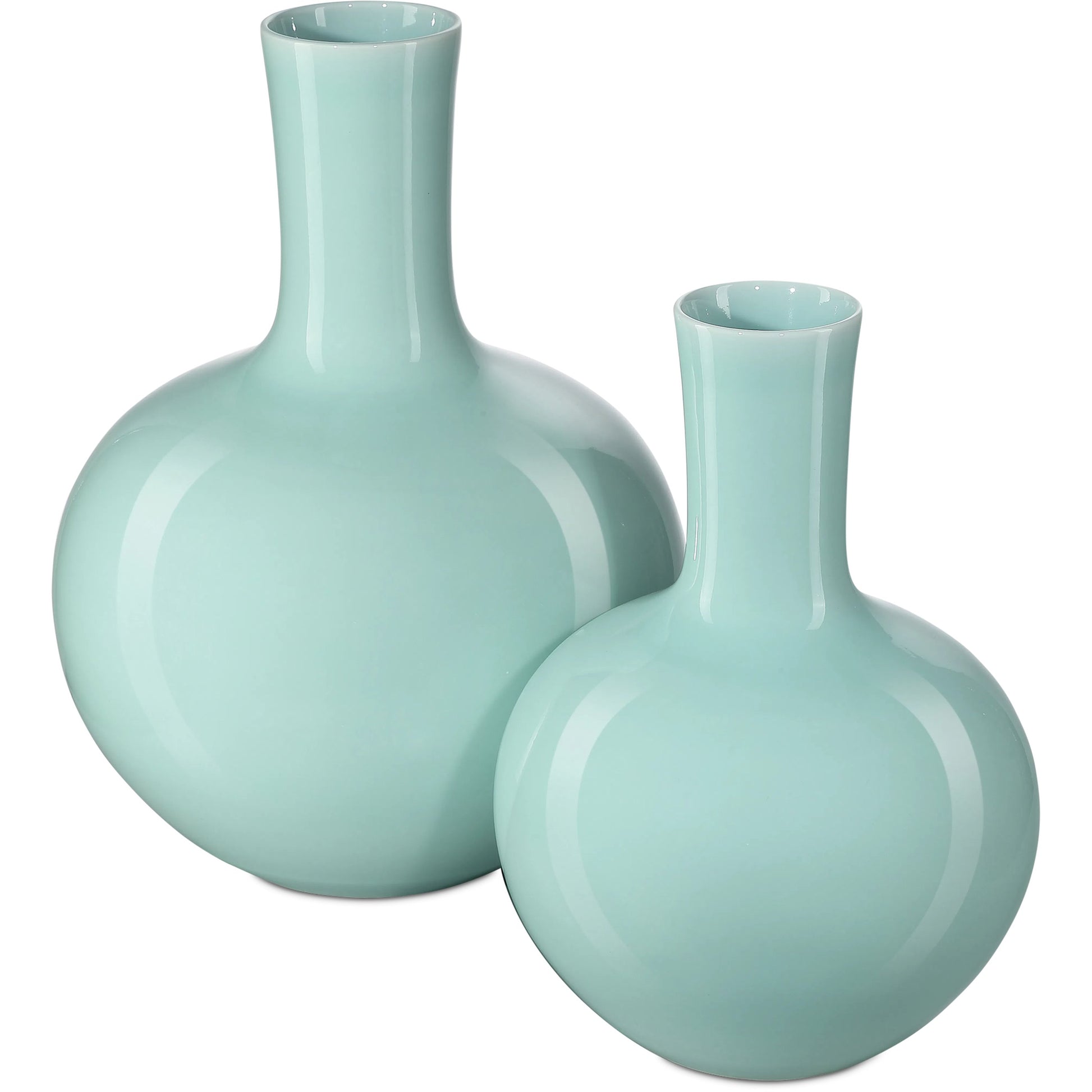 Celadon Green Straight Neck Vase by Currey and Company in celadon green. Made from porcelain in a modern style.