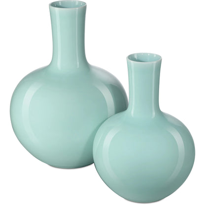 Celadon Green Straight Neck Vase by Currey and Company in celadon green. Made from porcelain in a modern style.