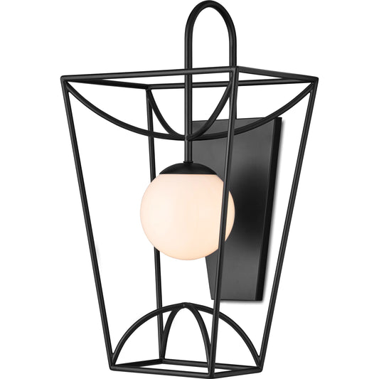Rochefort Wall Sconce by Currey and Company in black, white. Made from metal, glass in a modern style.