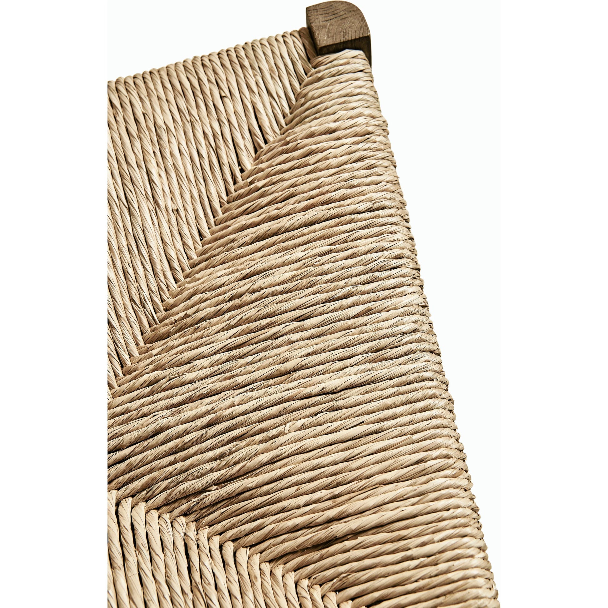 Timeless Doppler Ladderback Side Chair by Jonathan Charles in brown. Made from oak, fiber rush, foam, fabric in a coastal style.