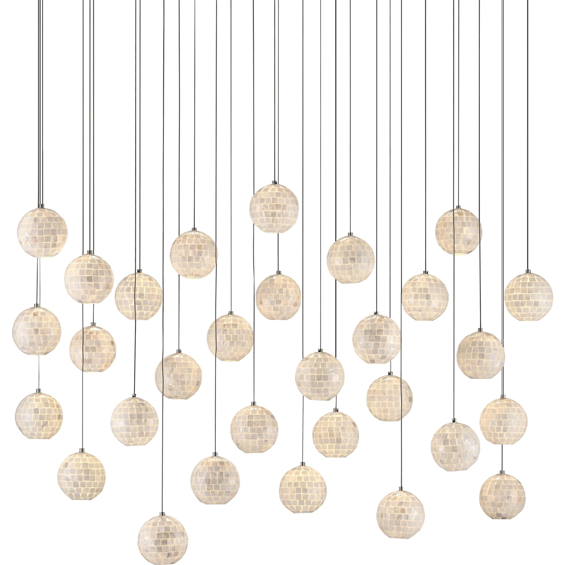 Finhorn Linear Pendant by Currey and Company in painted silver, pearl. Made from metal, mother of pearl in a modern style.