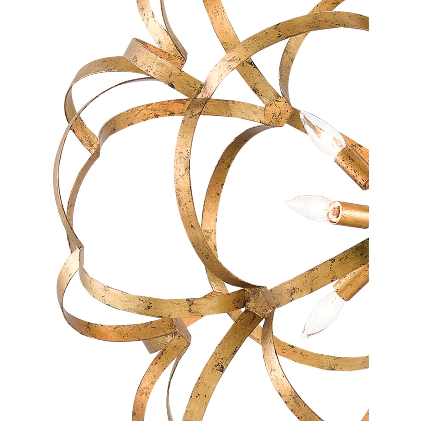 004 S-291316 | Closeup | Sappho Orb Chandelier by Currey and Company in new gold leaf. Made from wrought iron in a modern style.