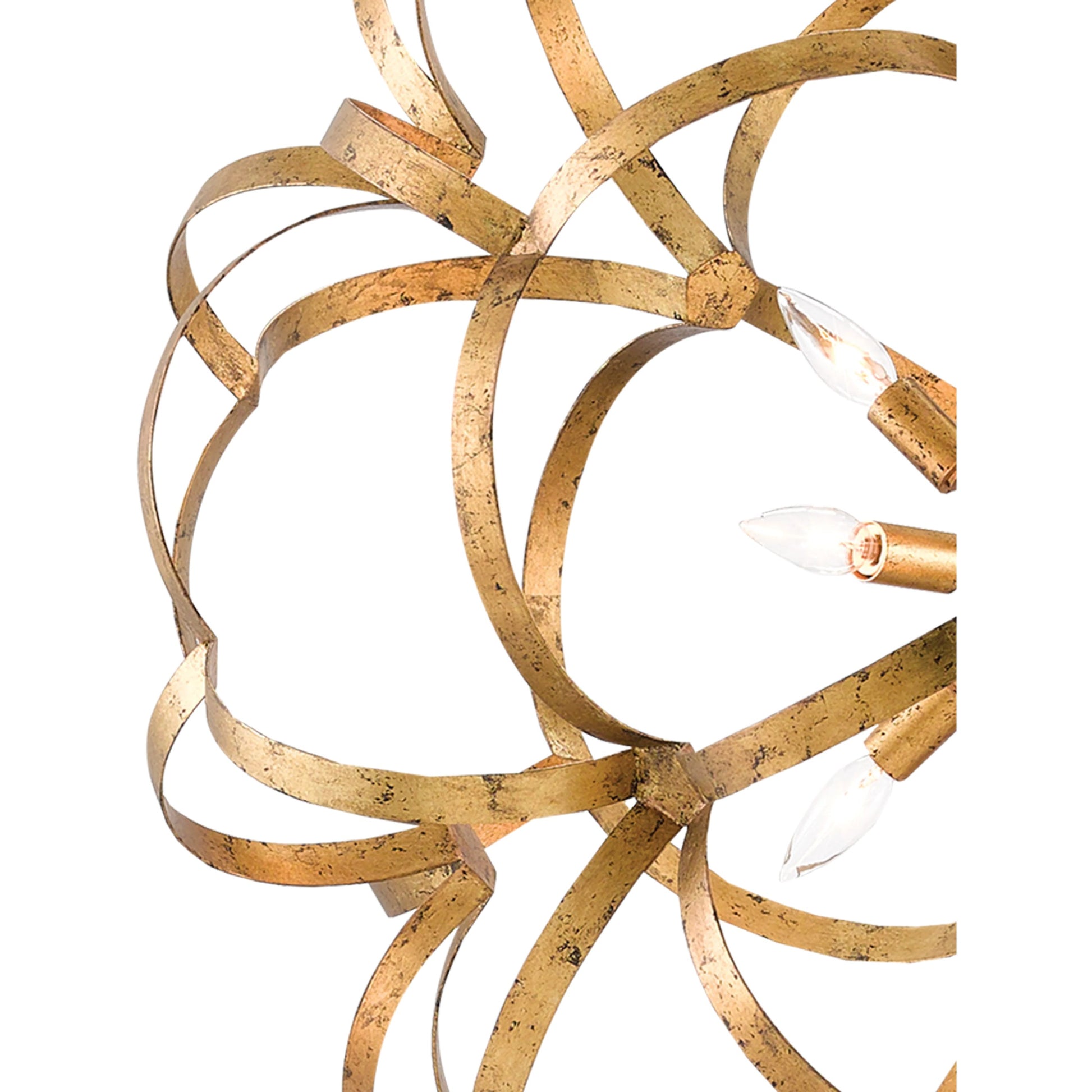 Sappho Orb Chandelier by Currey and Company in new gold leaf. Made from wrought iron in a modern style.