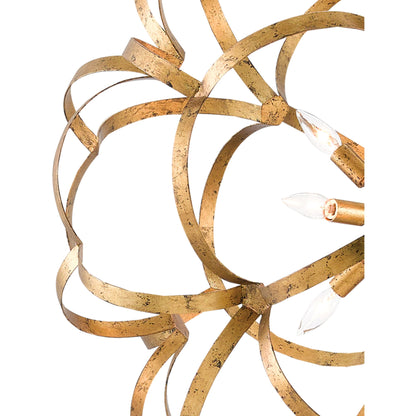 Sappho Orb Chandelier by Currey and Company in new gold leaf. Made from wrought iron in a modern style.