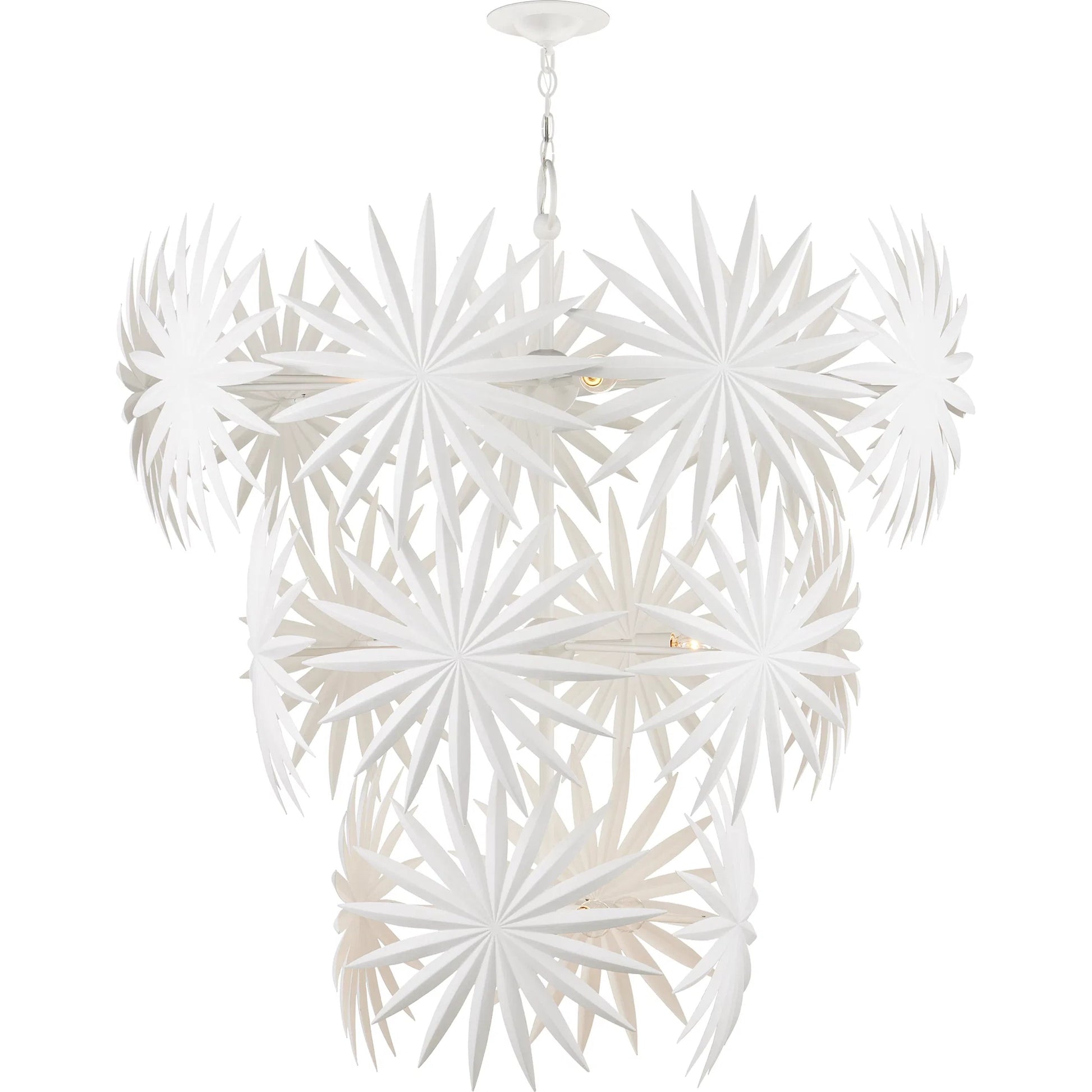 Bismarkia Chandelier by Currey and Company in gesso white. Made from wrought iron in a modern style.