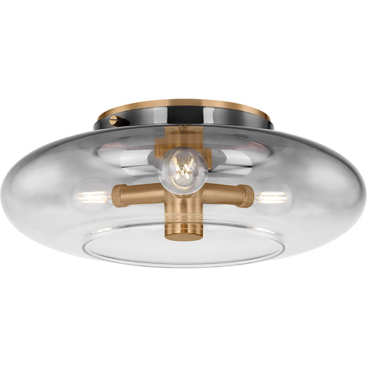 Gunner Flush Mount by Troy in patina brass. Made from steel in a unique style.