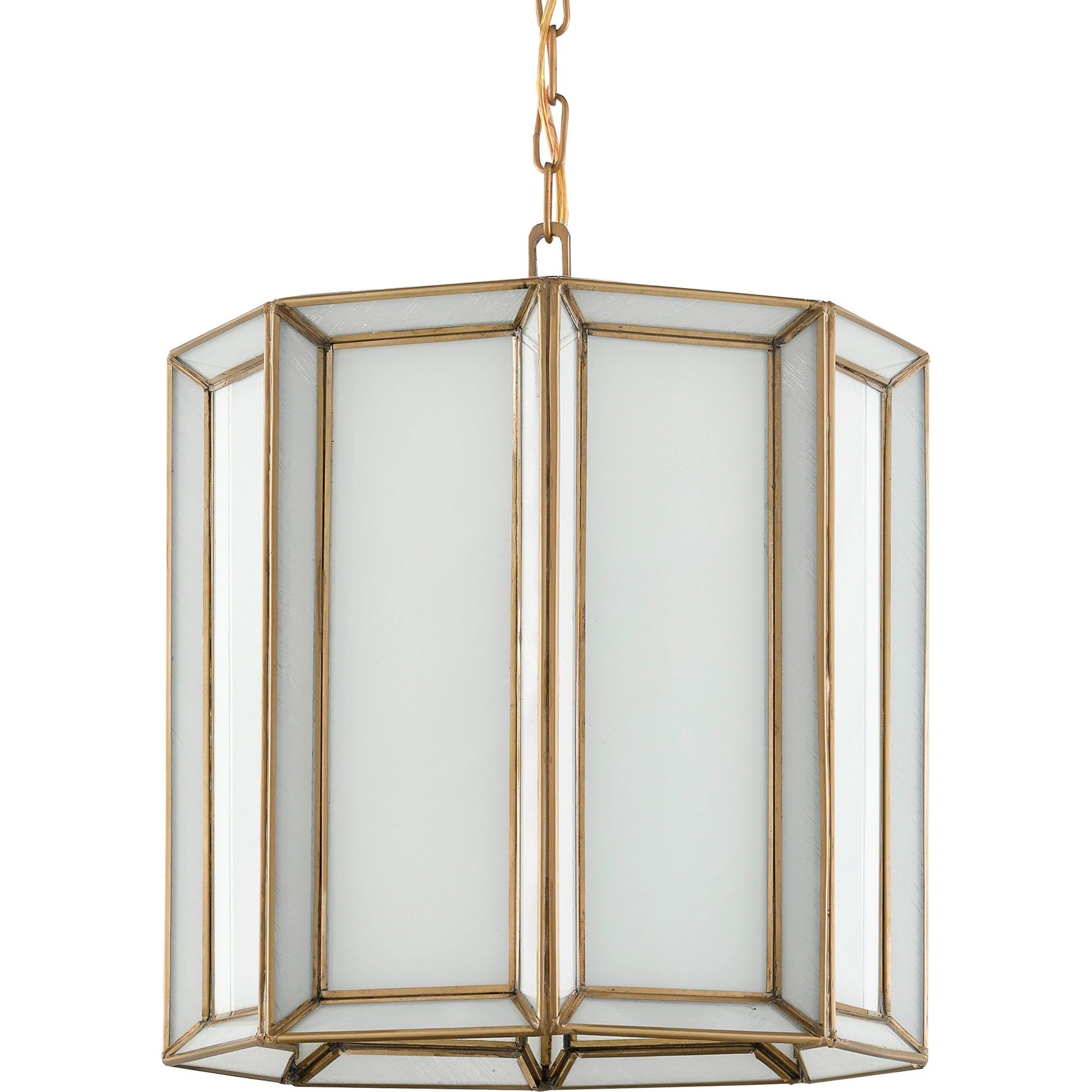 Daze Pendant by Currey and Company in antique brass, white. Made from brass, iron, milk glass in a modern style.
