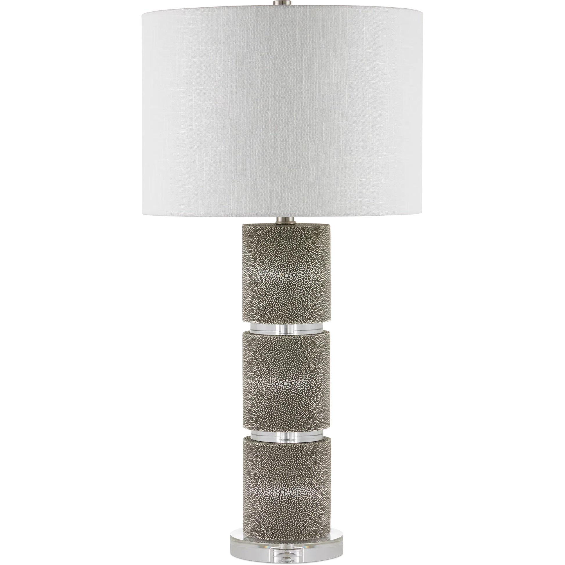 Lofitt Table Lamp by Currey and Company in gray, clear. Made from faux shagreen, crystal in a modern style.