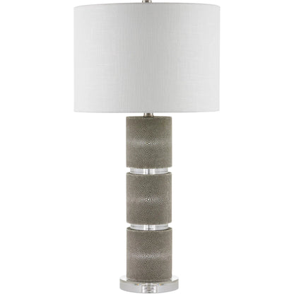 Lofitt Table Lamp by Currey and Company in gray, clear. Made from faux shagreen, crystal in a modern style.