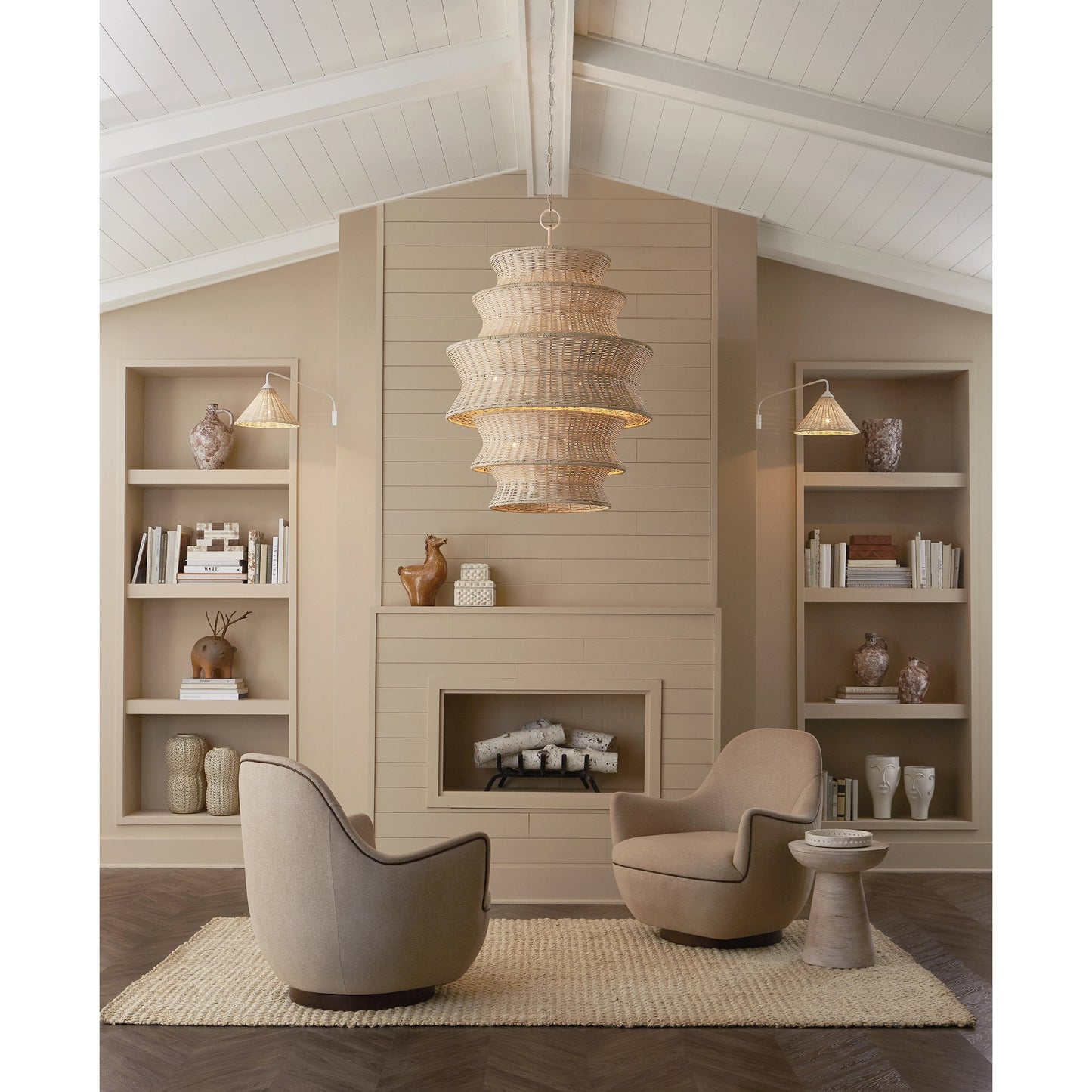 005 SI-1923815 | Lifestyle | Basket Swing-Arm Wall Sconce by Currey and Company in gesso white, bleached white. Made from wrought iron, arurog in a cottage & farmhouse style.