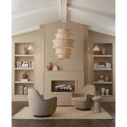 Basket Swing-Arm Wall Sconce by Currey and Company in gesso white, bleached white. Made from wrought iron, arurog in a cottage & farmhouse style.