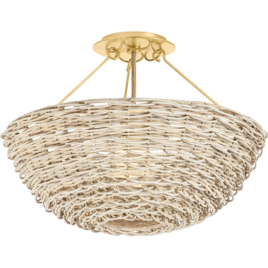 Campo Semi Flush by Troy in vintage gold leaf. Made from natural woven in a unique style.