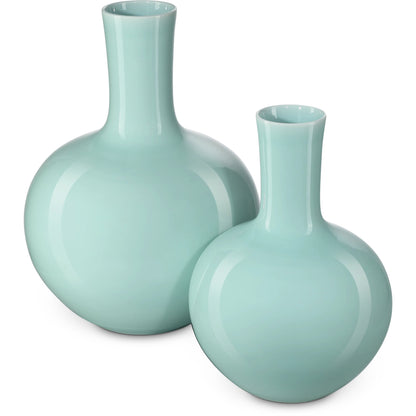 Celadon Green Straight Neck Vase by Currey and Company in celadon green. Made from porcelain in a modern style.