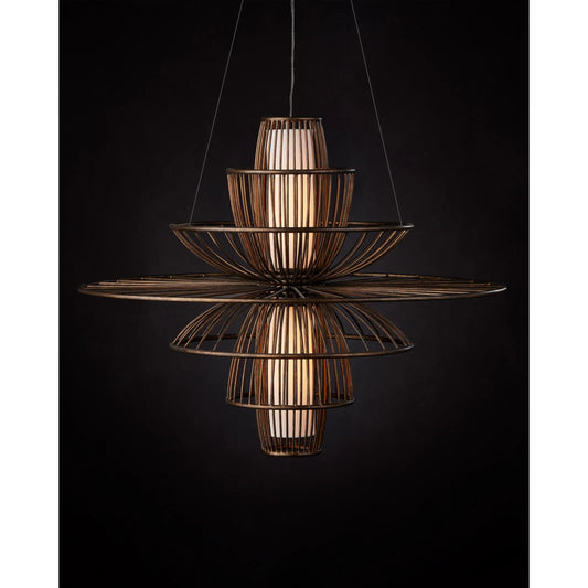 Benjiro Chandelier by Currey and Company in cupertino, off-white. Made from wrought iron in a modern style.