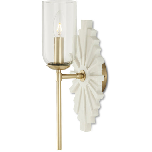 Benthos Wall Sconce by Currey and Company. Made from marble, stainless steel, glass in a modern style.