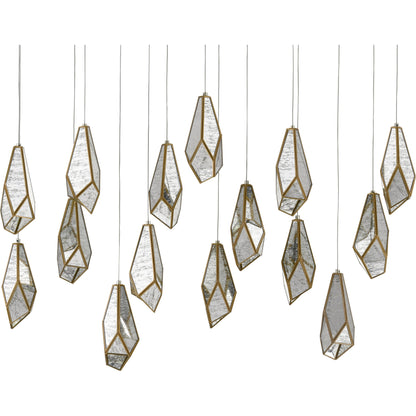 Glace Linear Pendant by Currey and Company in painted silver, antique brass. Made from brass in a modern style.