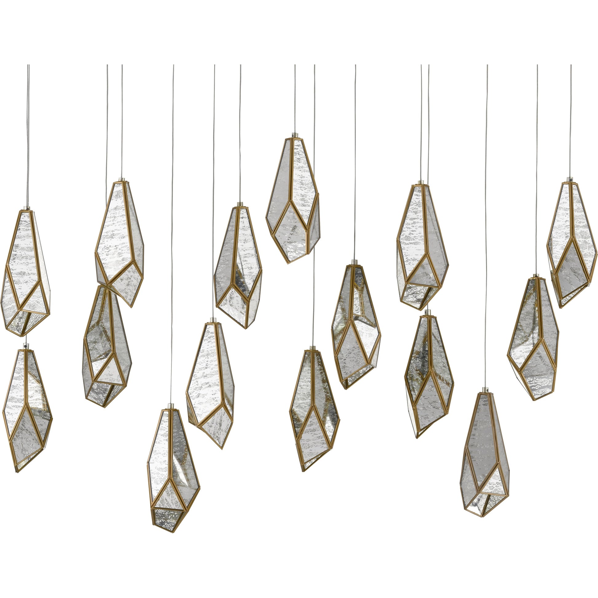 Glace Linear Pendant by Currey and Company in painted silver, antique brass. Made from brass in a modern style.