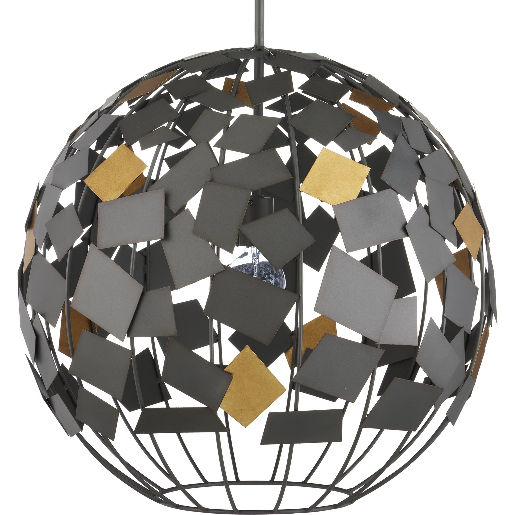 Moon Night Orb Chandelier by Currey and Company in hiroshi gray, contemporary gold leaf. Made from wrought iron in a modern style.