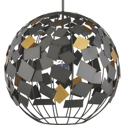 Moon Night Orb Chandelier by Currey and Company in hiroshi gray, contemporary gold leaf. Made from wrought iron in a modern style.