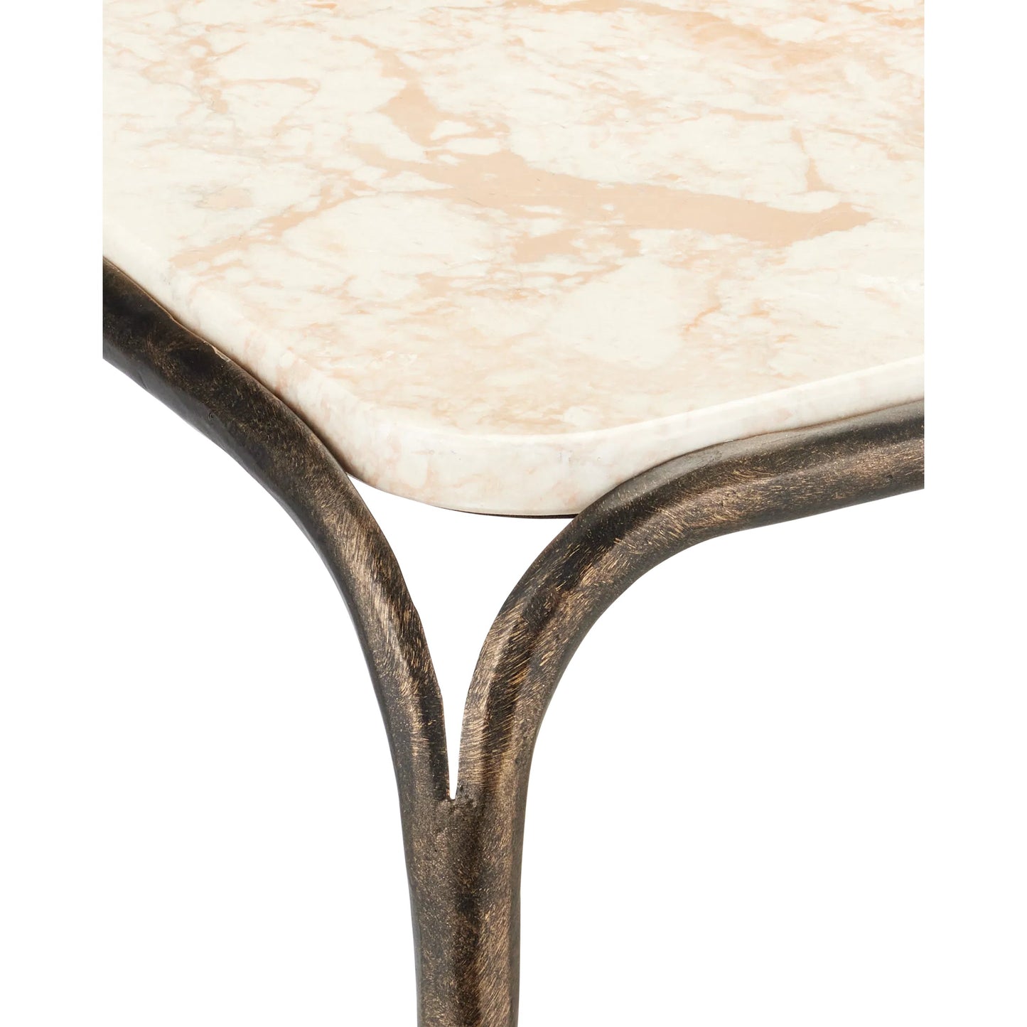 004 SI-2387005 | Closeup | Crema Console Table by Currey and Company in natural, bronze. Made from marble, iron in a modern style.
