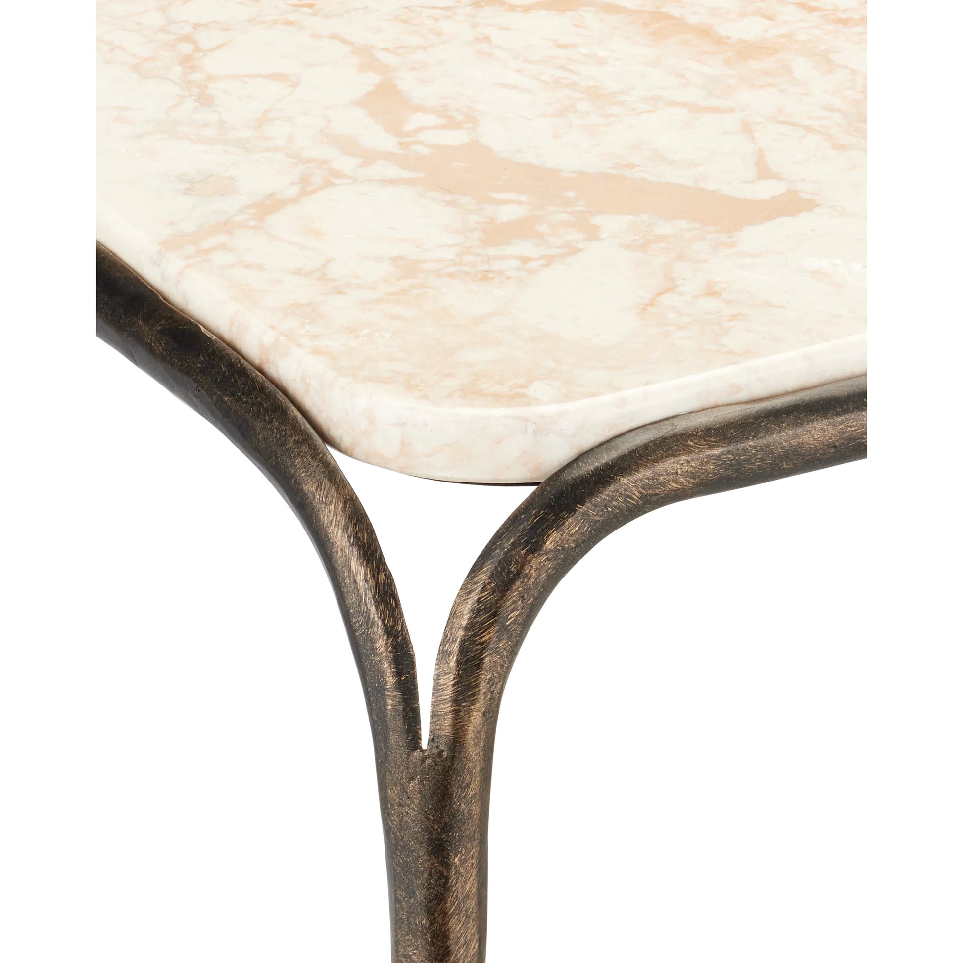 Crema Console Table by Currey and Company in natural, bronze. Made from marble, iron in a modern style.