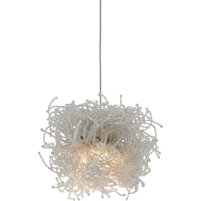 Birds Nest Pendant by Currey and Company in painted silver, clear. Made from metal, glass bead in a modern style.