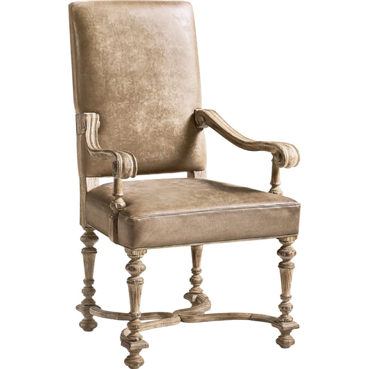 Sagehill Leather Arm Chair by Jonathan Charles in timberon grey oak. Made from oak in a traditional style.