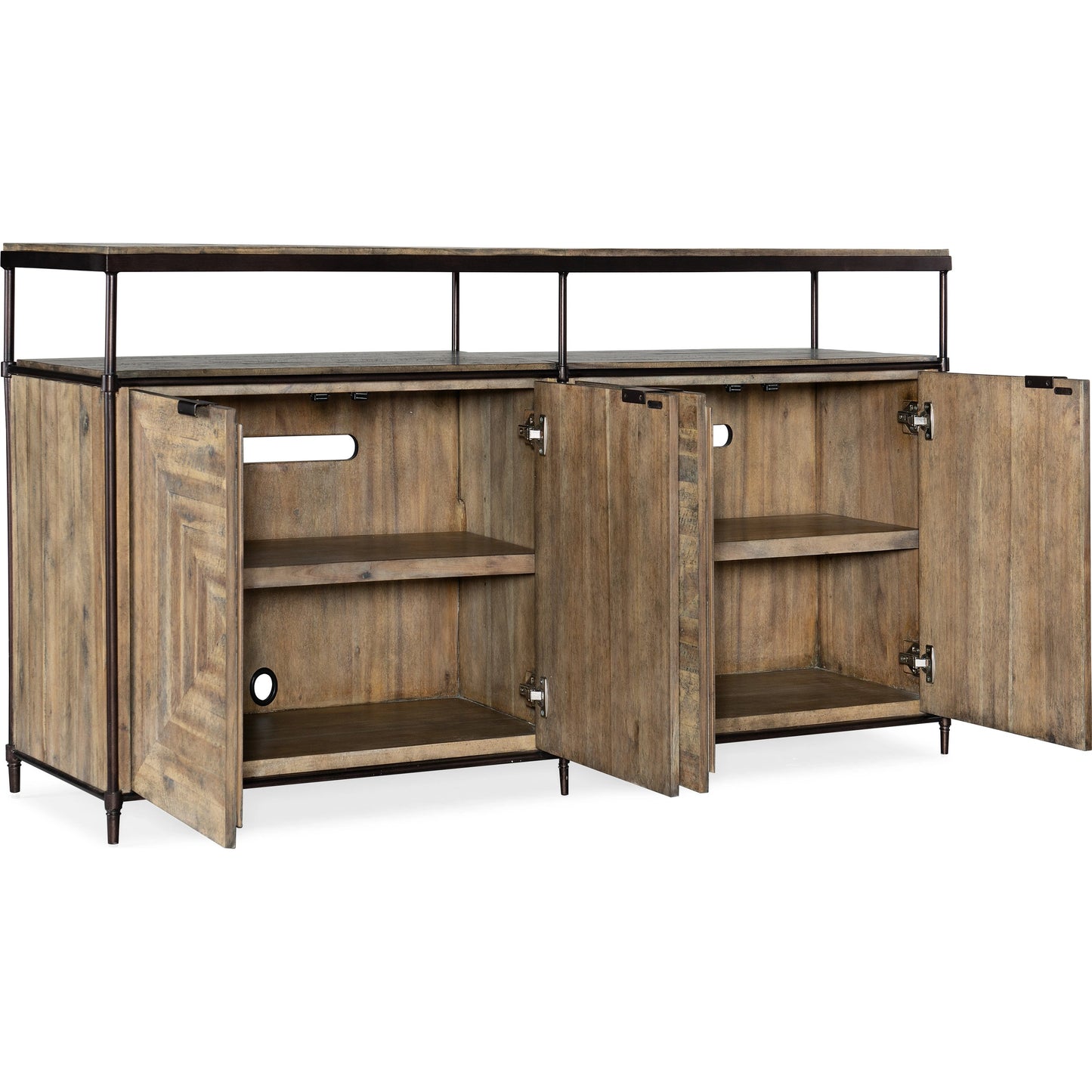 002 SI-1996370 | Additional Silo | St. Armand Entertainment Console by Hooker Furniture in light natural. Made from acacia solids with round metal tube, metal sheet in a modern style.