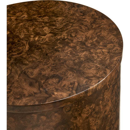 Jacques Martini Table by Jonathan Charles in brown and walnut burl. Made from book match walnut burl veneer, egg shell in a unique style.