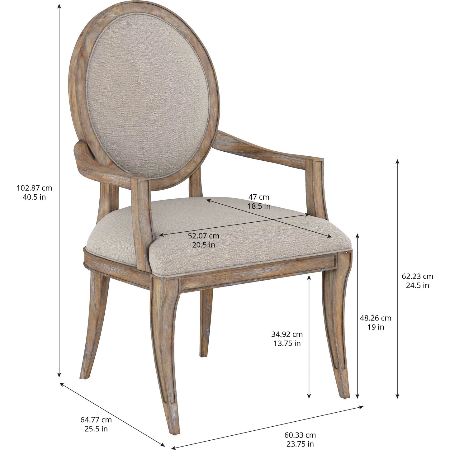 004 SI-2064905 | Additional Silo | Architrave Oval Arm Chair (Set of 2) by A.R.T. Furniture in almond. Made from parawood solids, foam, fabric in a modern style.