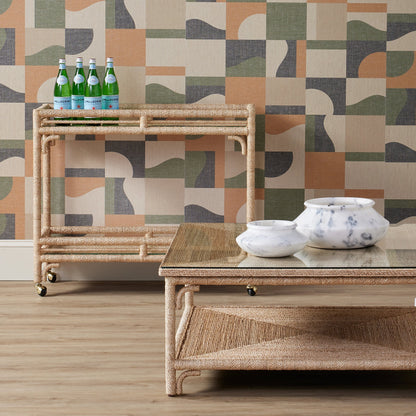 Olisa Cocktail Table by Currey and Company in natural, clear. Made from abaca rope, wrought iron, glass in a modern style.