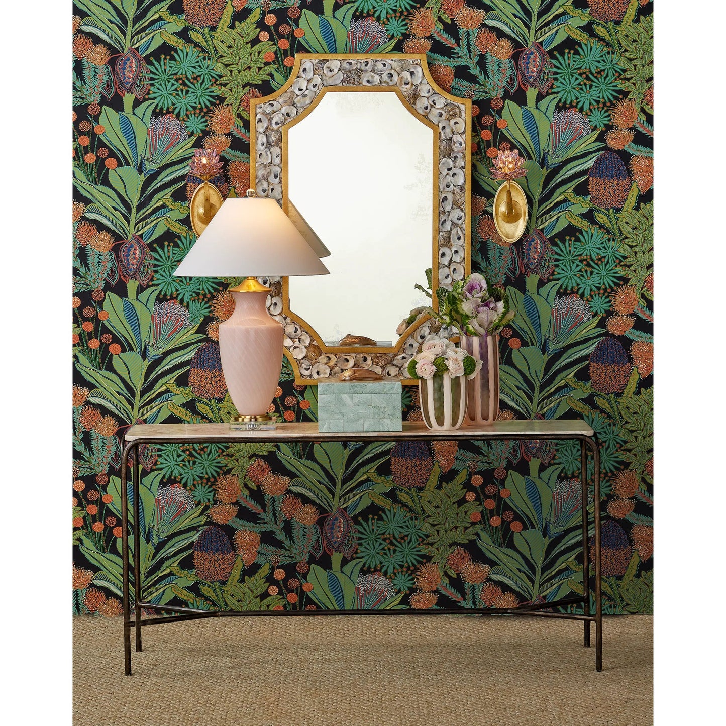 005 SI-2387005 | Lifestyle | Crema Console Table by Currey and Company in natural, bronze. Made from marble, iron in a modern style.