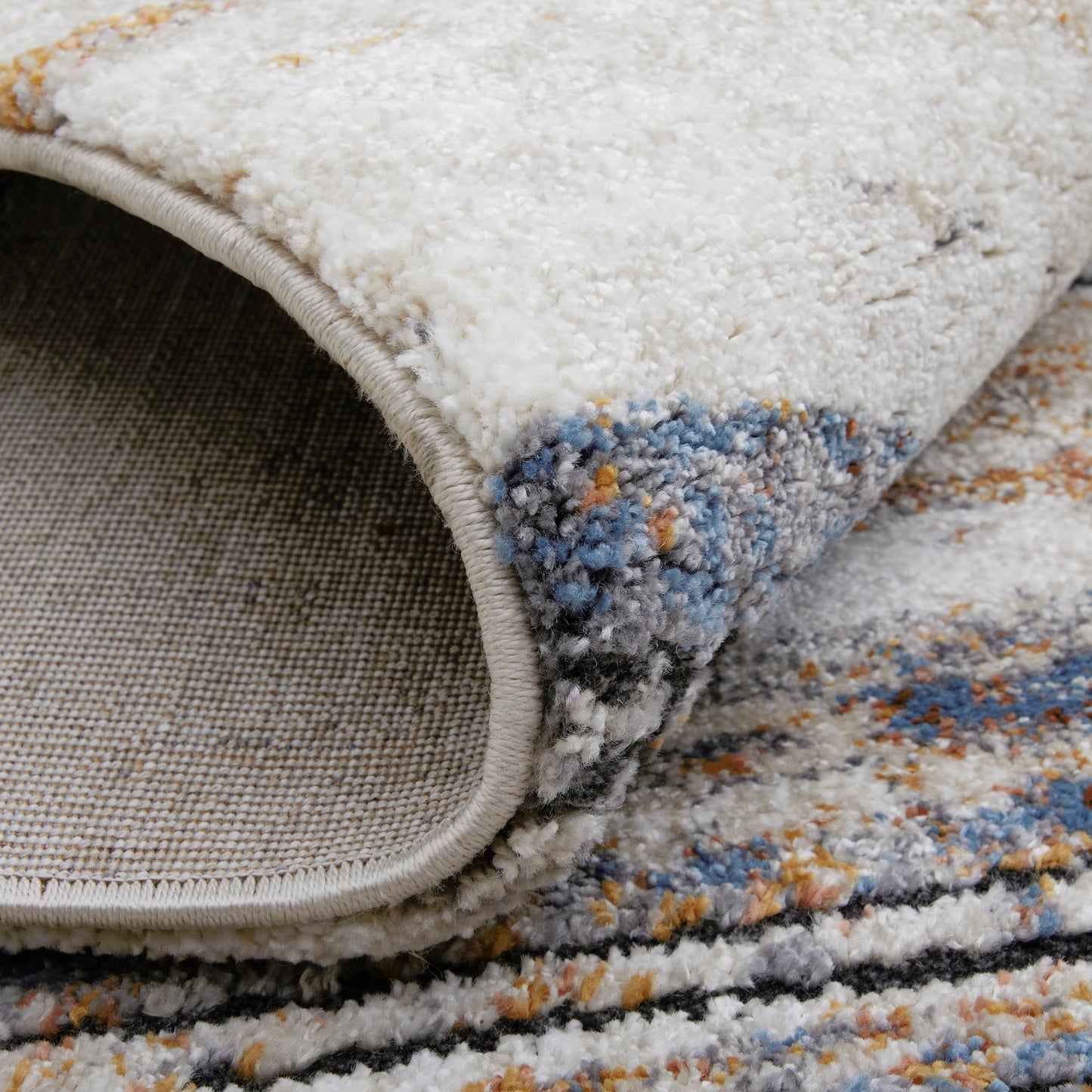 006 SI-2129649,SI-2129650,SI-2129651,SI-2129652,SI-2129653 | Closeup | Gilmore Stripes Rug - 39MQF by Feizy in ivory, orange, gray. Made from polypropylene in a unique style.