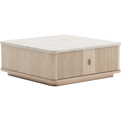 Rhythm Square Cocktail Table by Caracole in oak and sun drenched oak. Made from stone in a transitional style.