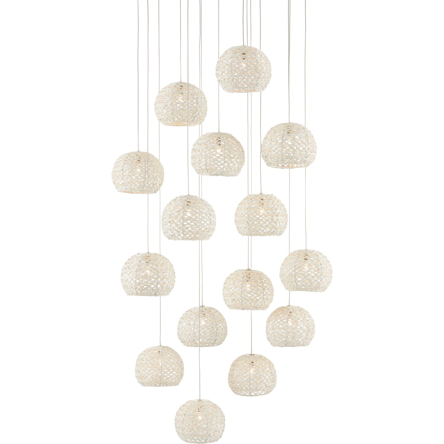 001 SI-1894483 | Primary Silo | Piero Round 15-LIGHT Multi-Drop Pendant by Currey and Company in white, painted silver. Made from metal in a coastal style.