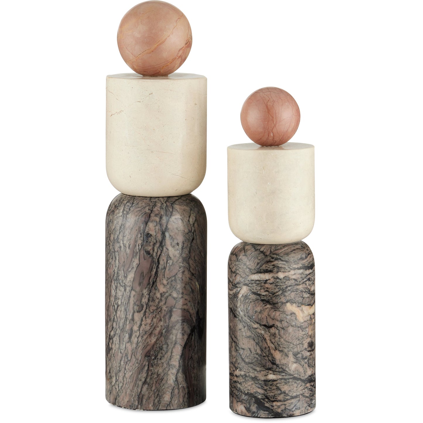001 SI-2134015 | Primary Silo | Moreno Marble Objects Set by Currey and Company in natural. Made from rosa cappuccino marble, camello neve marble, breccia marble in a modern style.