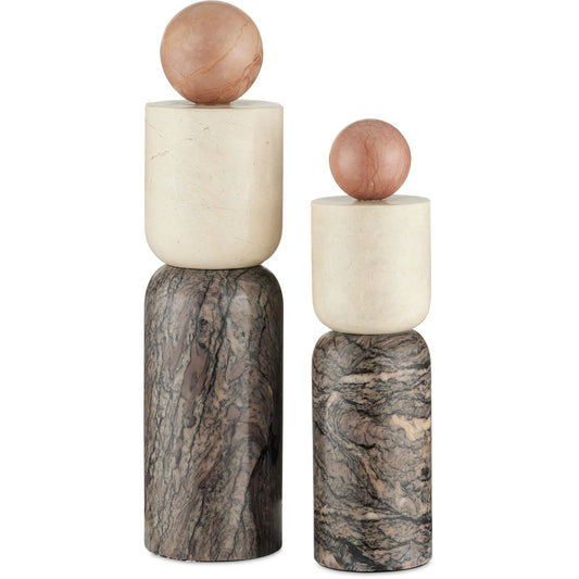 Moreno Marble Objects Set by Currey and Company in natural. Made from rosa cappuccino marble, camello neve marble, breccia marble in a modern style.