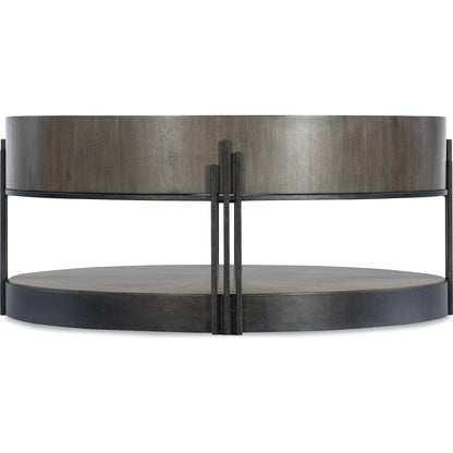 Commerce and Market Skyline Cocktail Table by Hooker Furniture in dark wood, dark bronze. Made from sheet metal, metal tube, acacia veneers in a modern style.