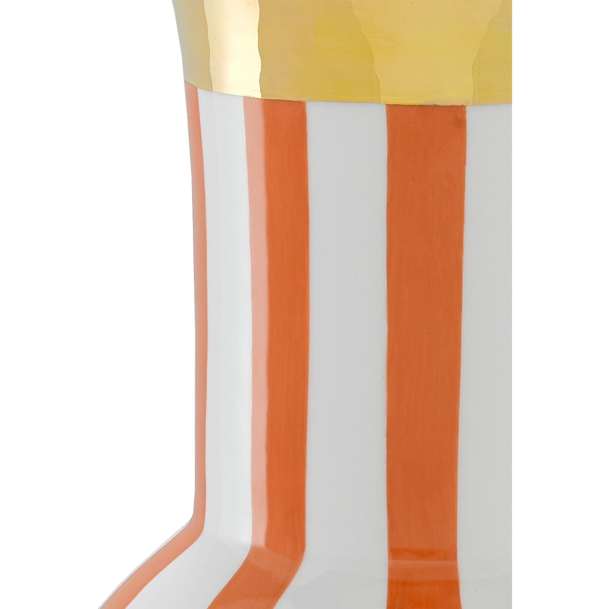 De Luca Stripe Vase by Currey and Company in coral. Made from porcelain in a modern style.