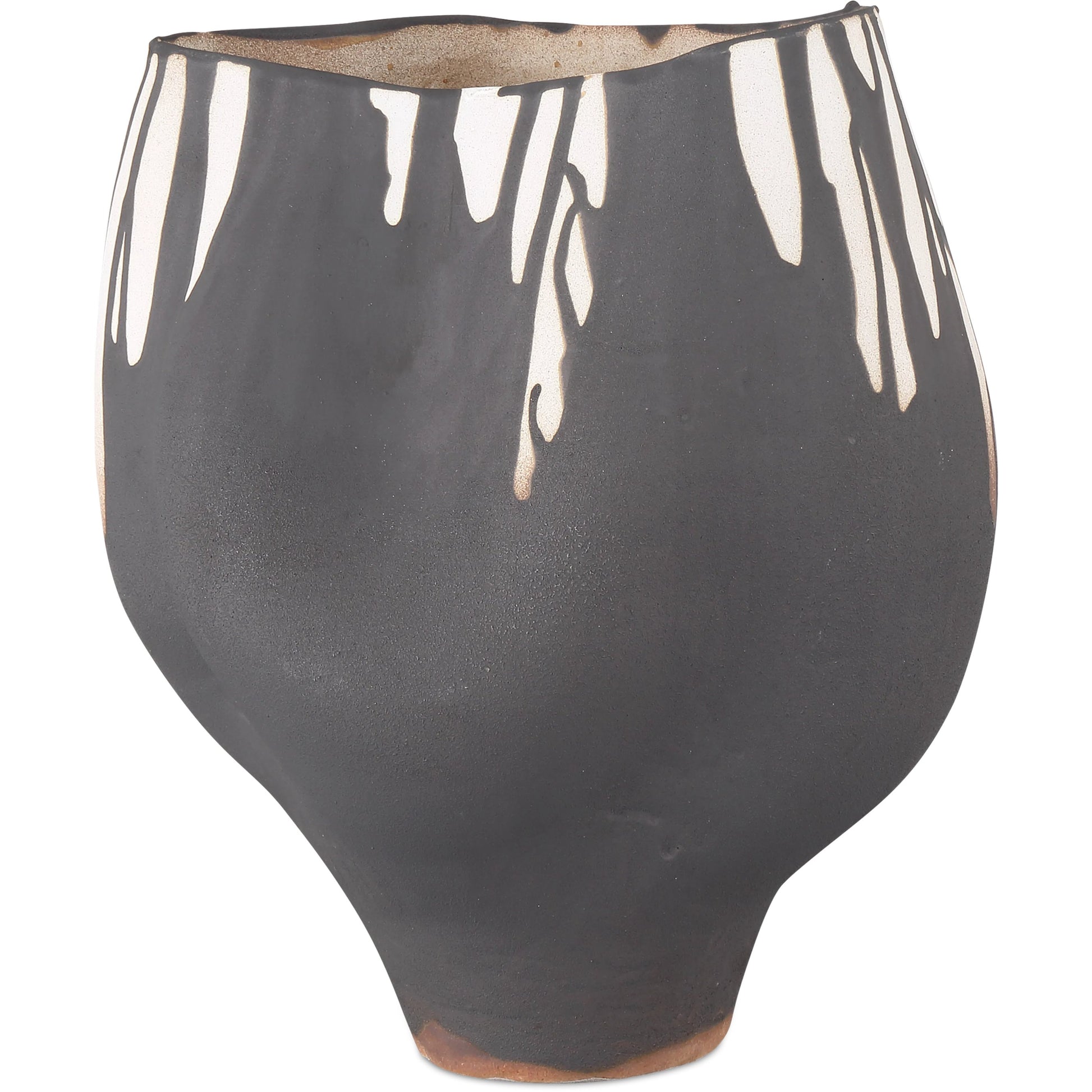 Inoue Vase by Currey and Company in black, off-white. Made from porcelain in a modern style.