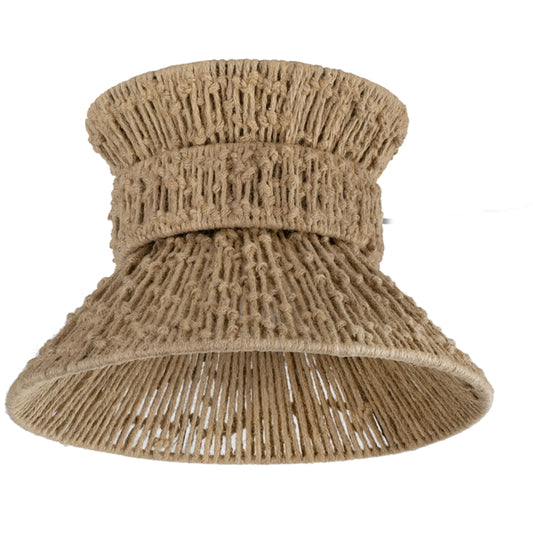 Raphael Flush Mount by Troy in patina brass. Made from natural woven in a unique style.
