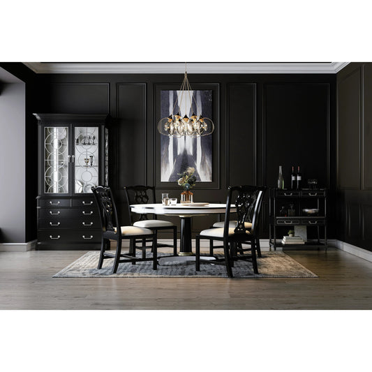 Reimagined Dipole 48" Biedermeier Breakfast Table by Jonathan Charles in lacquered black. Made from acacia in a modern style.