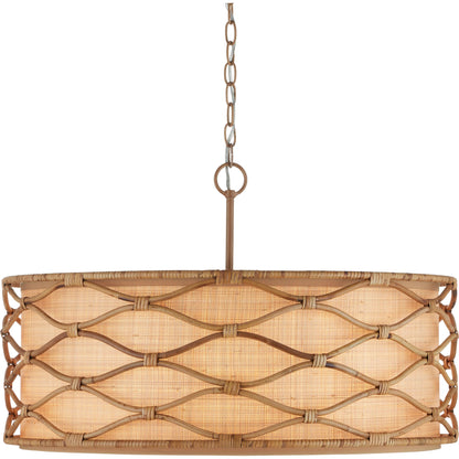 Partita Pendant by Currey and Company in saddle tan, natural. Made from wrought iron, rattan in a modern style.