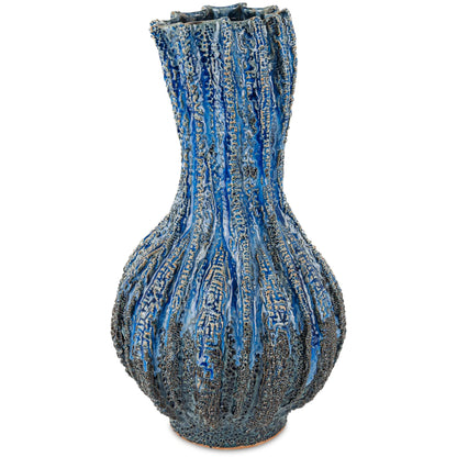 Folios Vase by Currey and Company in reactive dark blue. Made from ceramic in a eclectic & global style.