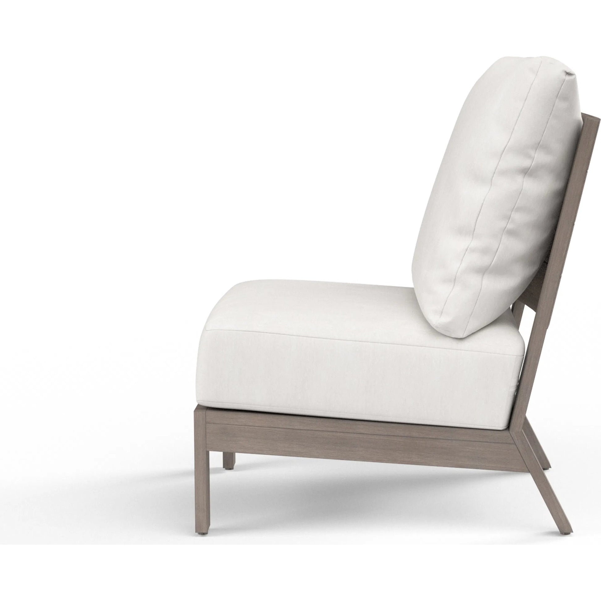 Laguna Outdoor Armless Club in Canvas Flax by Sunset West in browns. Made from aluminum in a modern style.