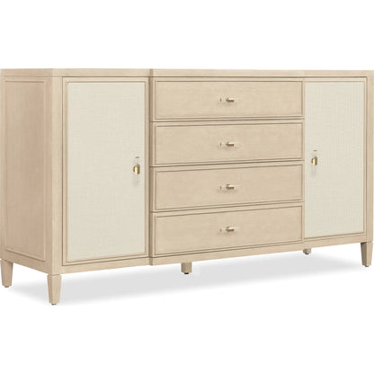 Melange Be My Guest Dresser by Hooker Furniture in polished limestone, oak veneers. Made from oak veneers, fabric, 100% polyester in a transitional style.