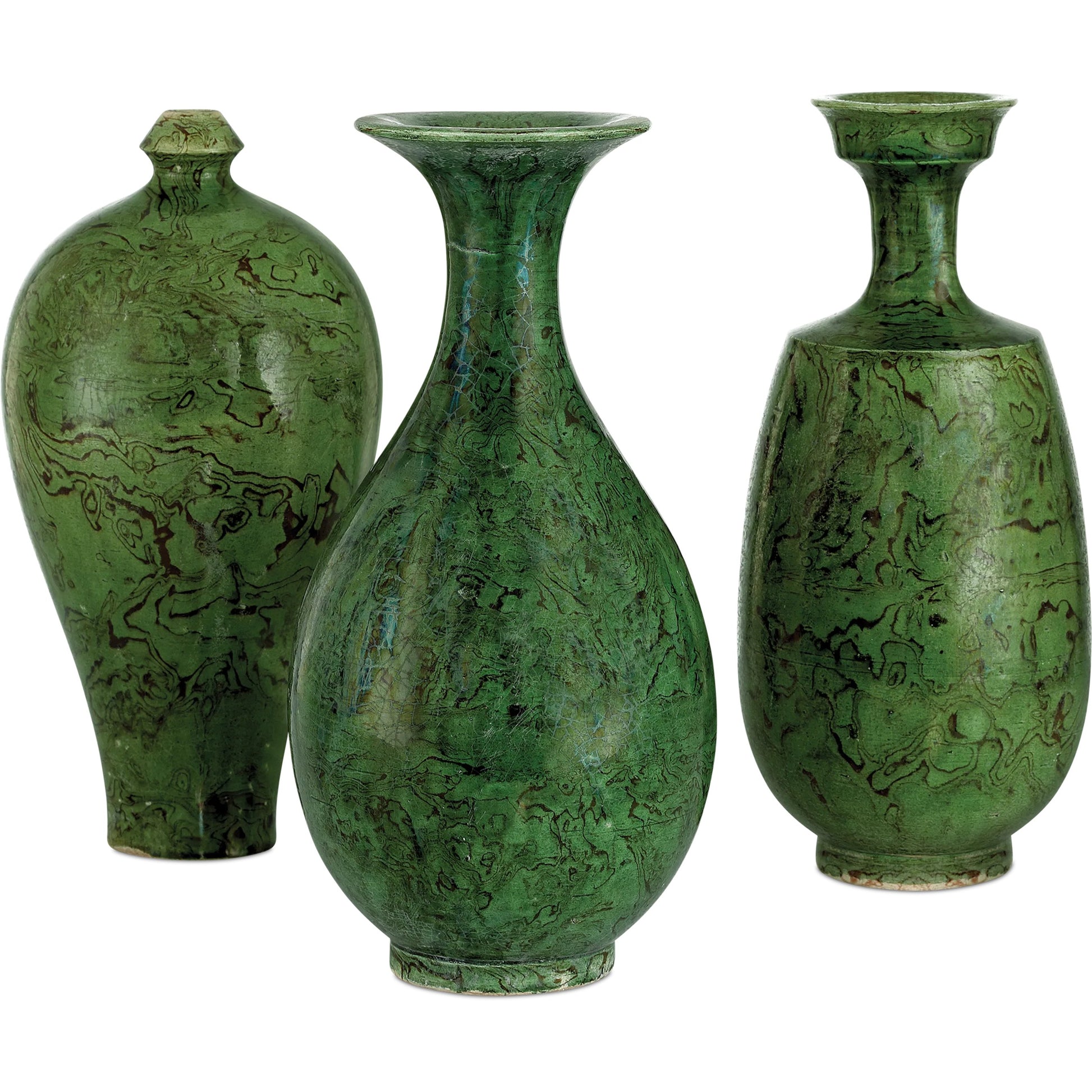 Romulus Green Vase Set by Currey and Company in green. Made from porcelain in a modern style.