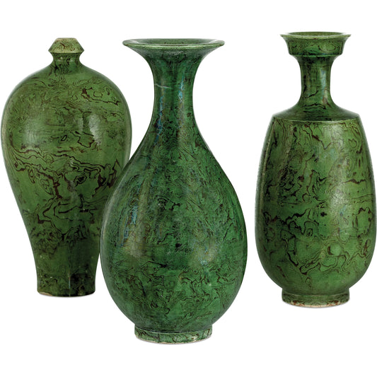 001 None | Unknown | Romulus Green Vase Set by Currey and Company in green. Made from porcelain in a modern style.
