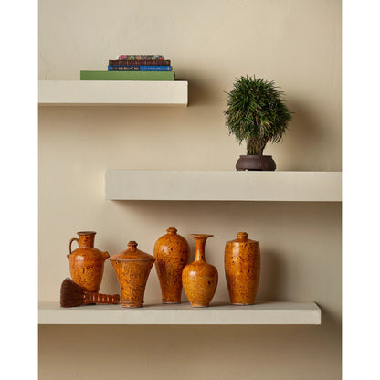 Romulus Vase Set by Currey and Company in yellow, brown. Made from porcelain in a modern style.